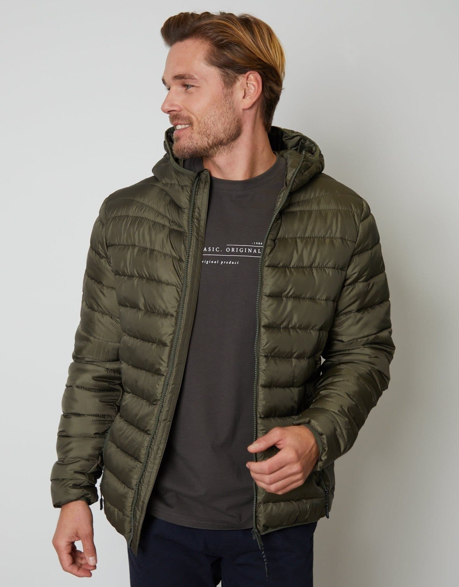 Threadbare threadbare Men's Matte Finish Padded Hooded Jacket in Green
