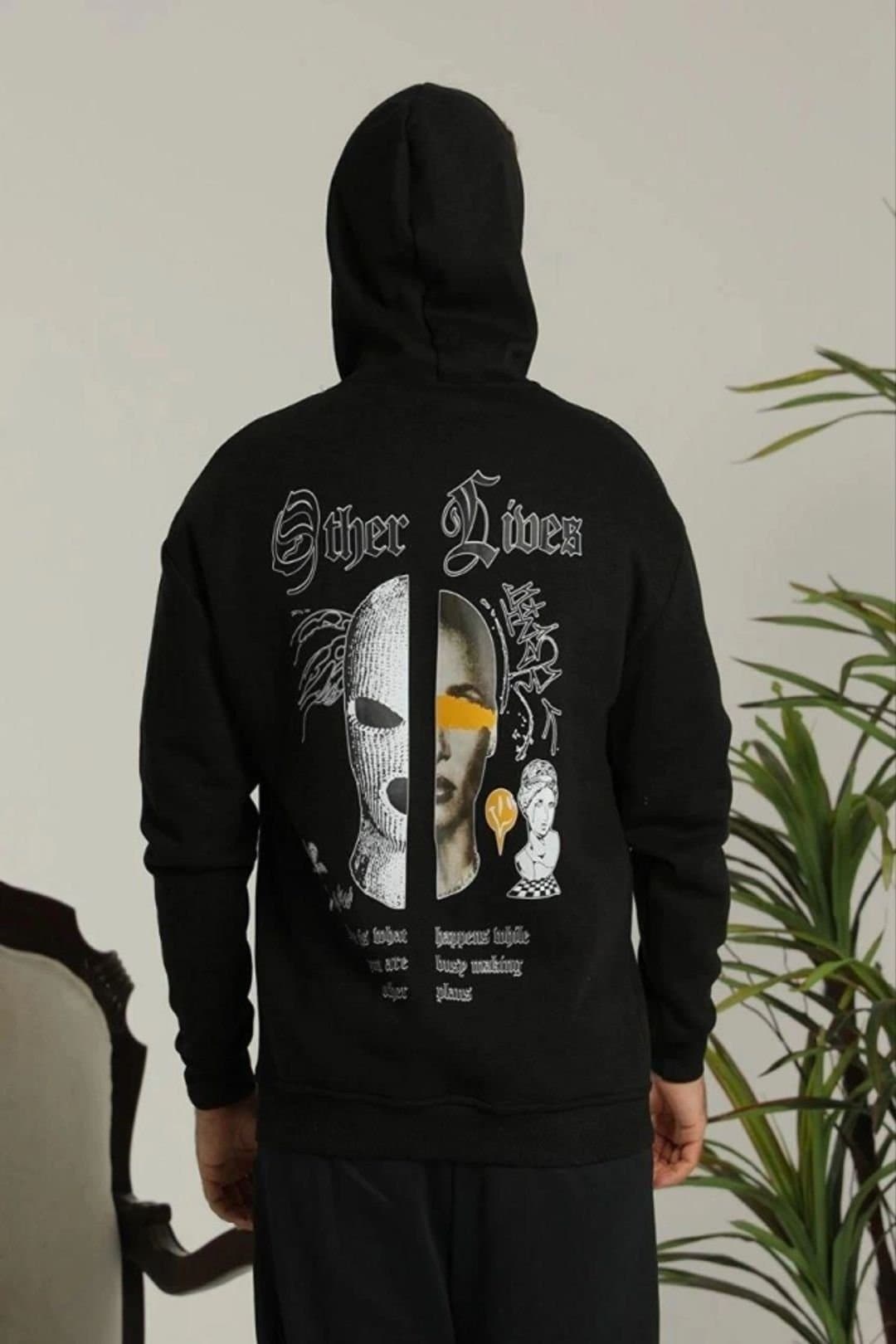 Janes Janes Men's Hooded Sweatshirt with Back Print in Black