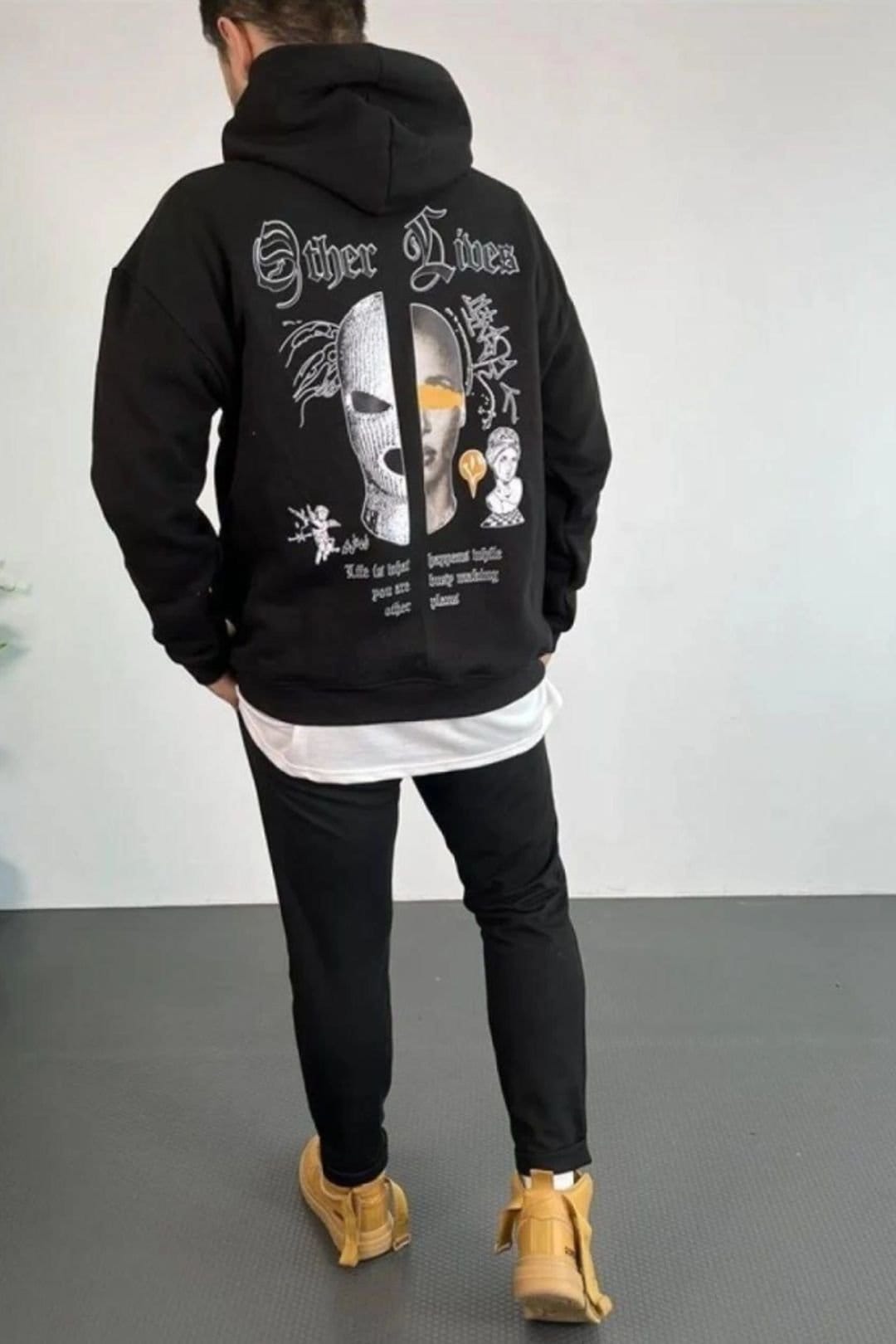 Janes Janes Men's Hooded Sweatshirt with Back Print in Black - 4