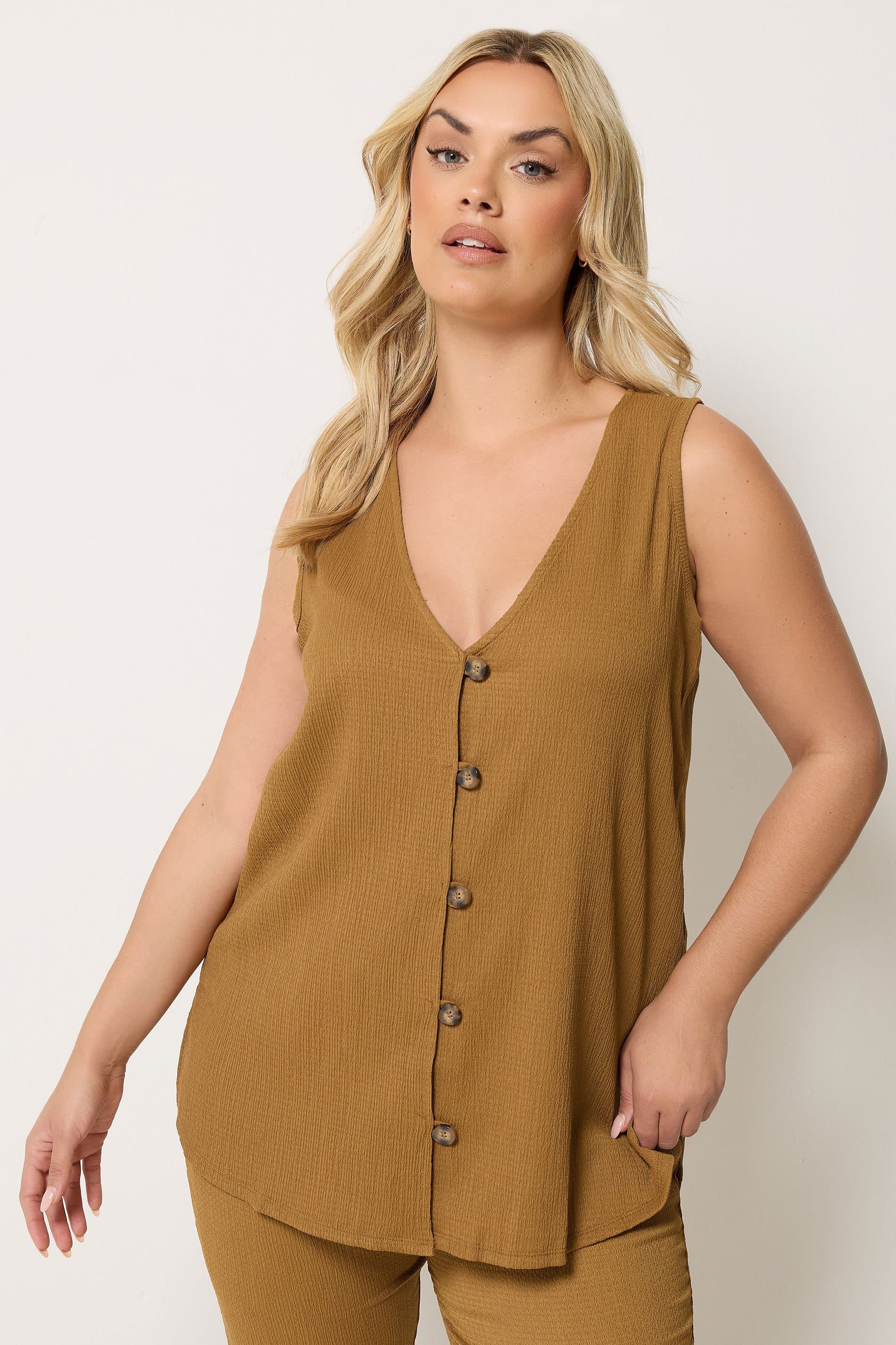Yours Plus Size Natural Brown Textured Waistcoat