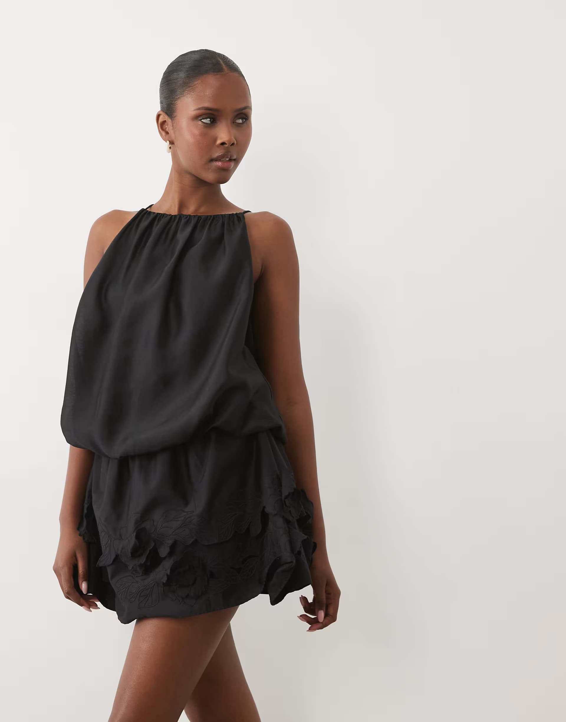 ASOS ASOS DESIGN halter mini dress with applique flower hem in black