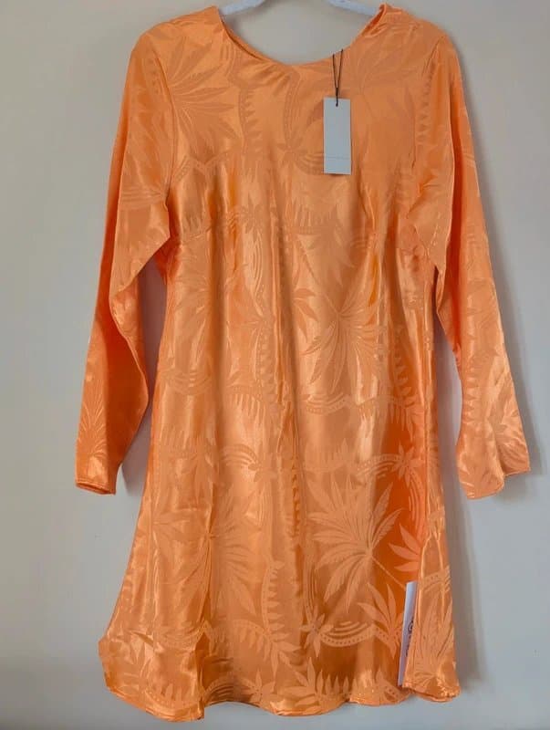 Never Fully Dressed Never Fully Dressed orange palm print satin summer dress size 16 holidays party event