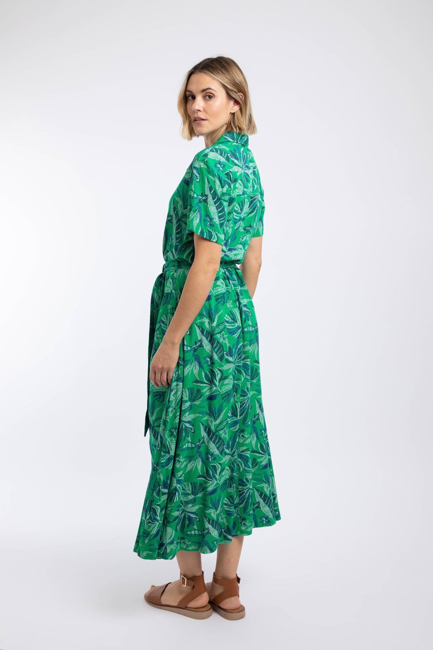 Weird Fish Weird Fish Women's Neem Printed Shirt Dress in Green - 4