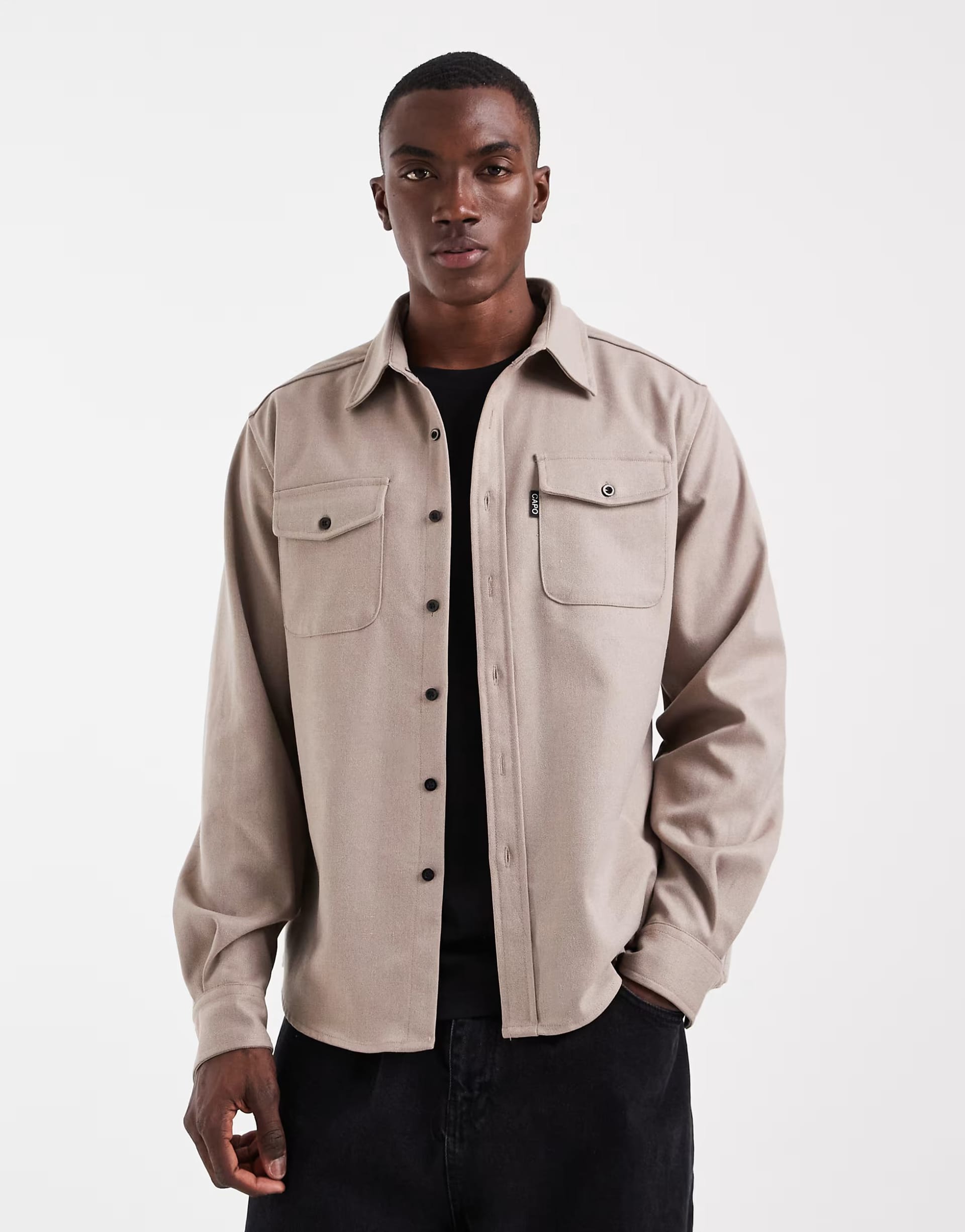 ASOS Stone Button-Through Long Sleeve Overshirt