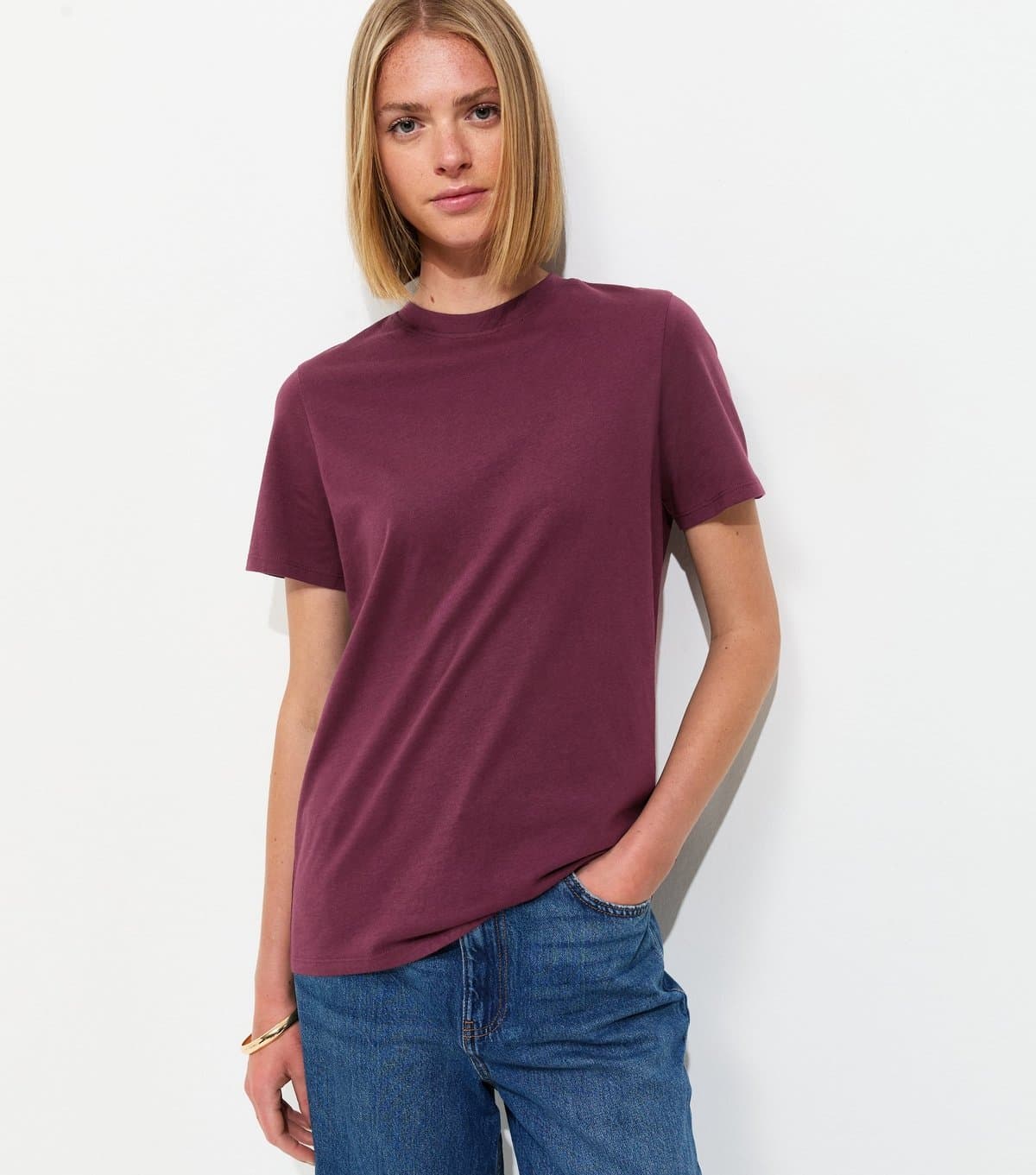 New Look New Look Dark Burgundy Cotton T-Shirt