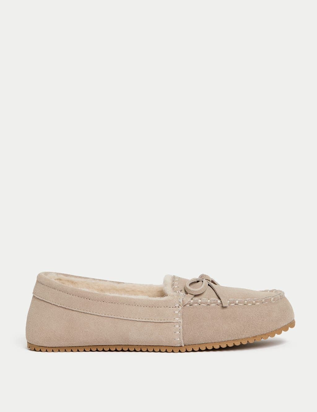 Marks & Spencer M&S Suede Stitch Detail Moccasin Slippers Taupe