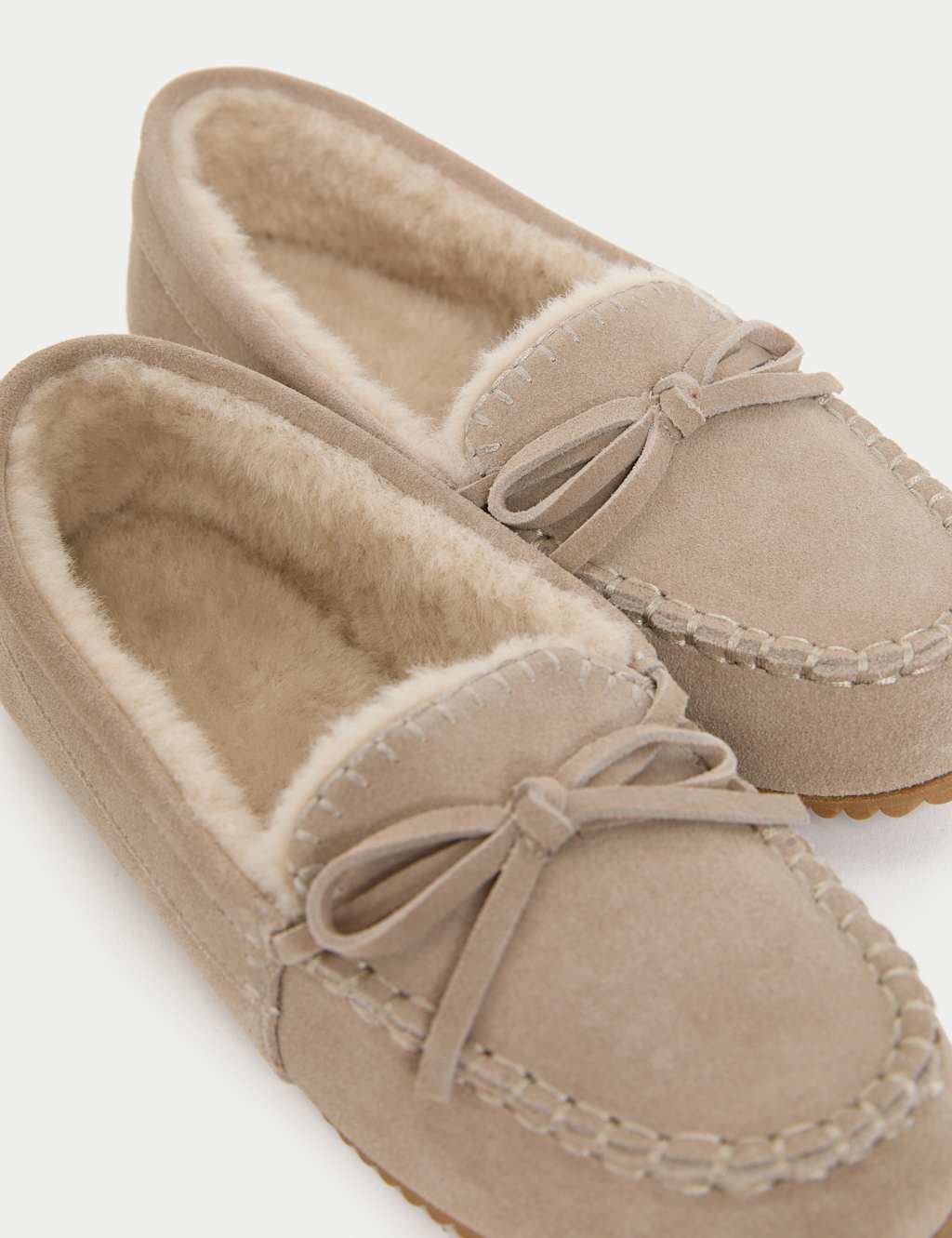 Marks & Spencer M&S Suede Stitch Detail Moccasin Slippers Taupe - 2