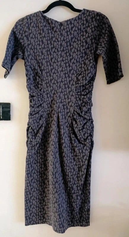 Hobbs London Ruched Bodycon Dress UK 8 Grey Textured Pencil Work