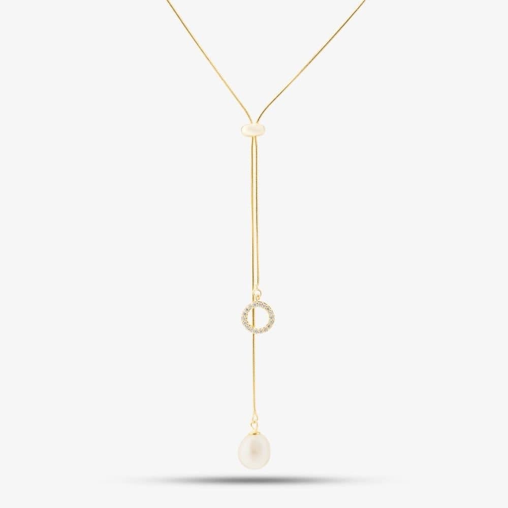 T.H.Baker T.H.Baker Women's Gold Silver Freshwater Pearl & Cubic Zirconia Necklace POW70390FW/GP