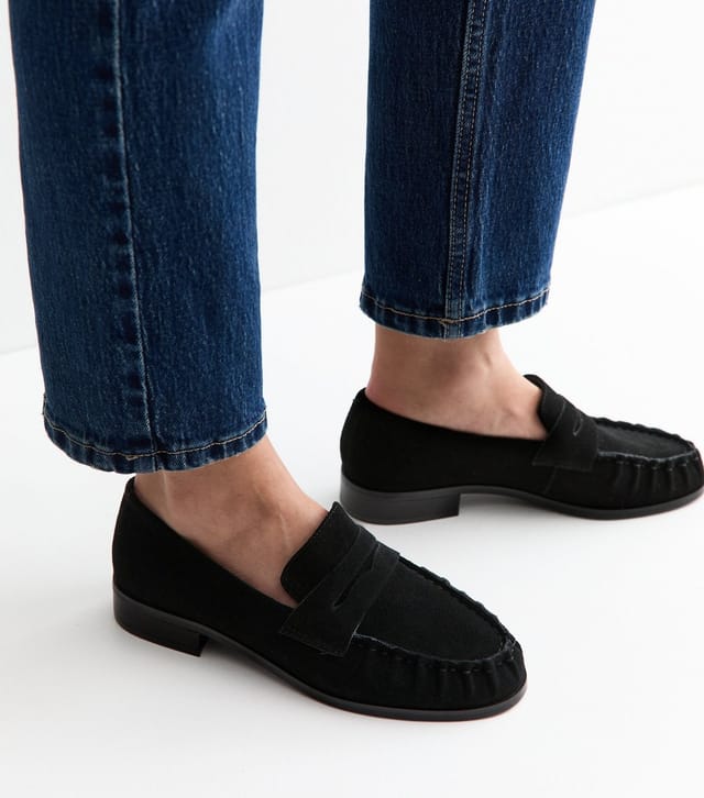 New Look Women's Premium Real Suede Black Penny Slot Loafers New Look - 2