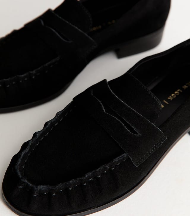 New Look Women's Premium Real Suede Black Penny Slot Loafers New Look - 3
