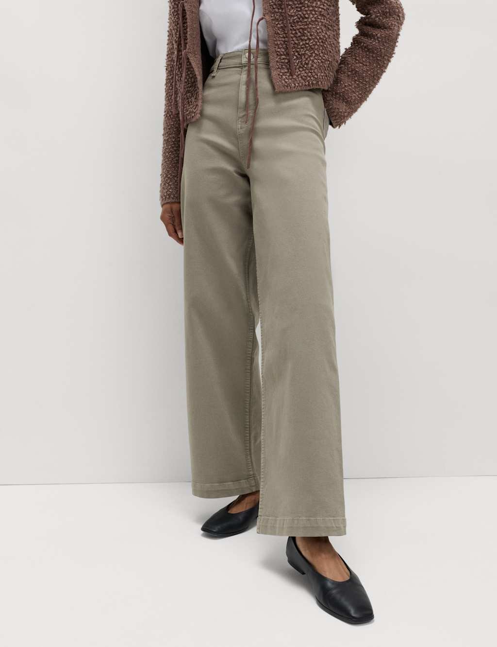 Marks & Spencer M&S High Waisted Wide Leg Ankle Grazer Jeans Taupe - 3