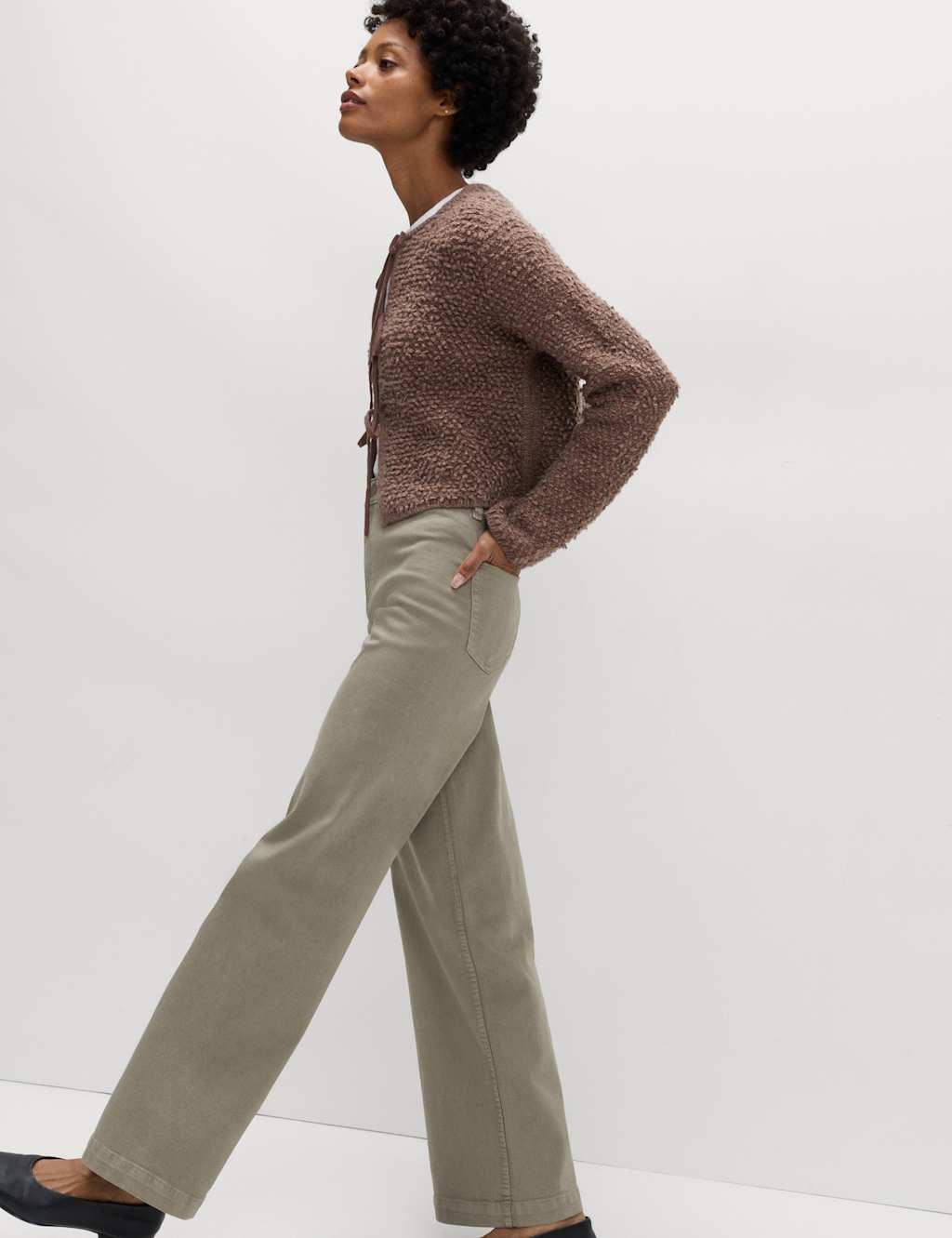 Marks & Spencer M&S High Waisted Wide Leg Ankle Grazer Jeans Taupe - 4