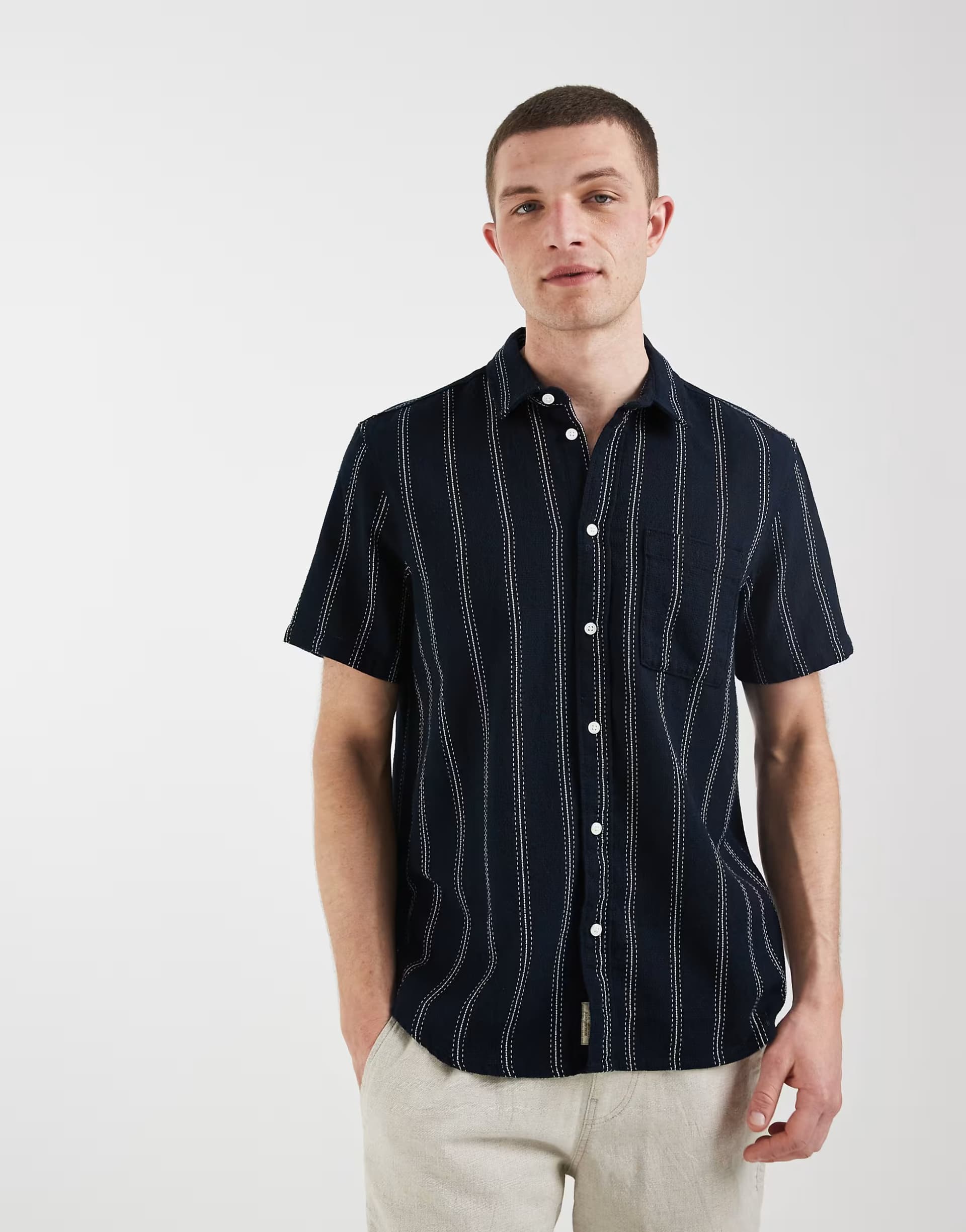 ASOS BLEND 100% cotton regular fit shirt in navy stripe