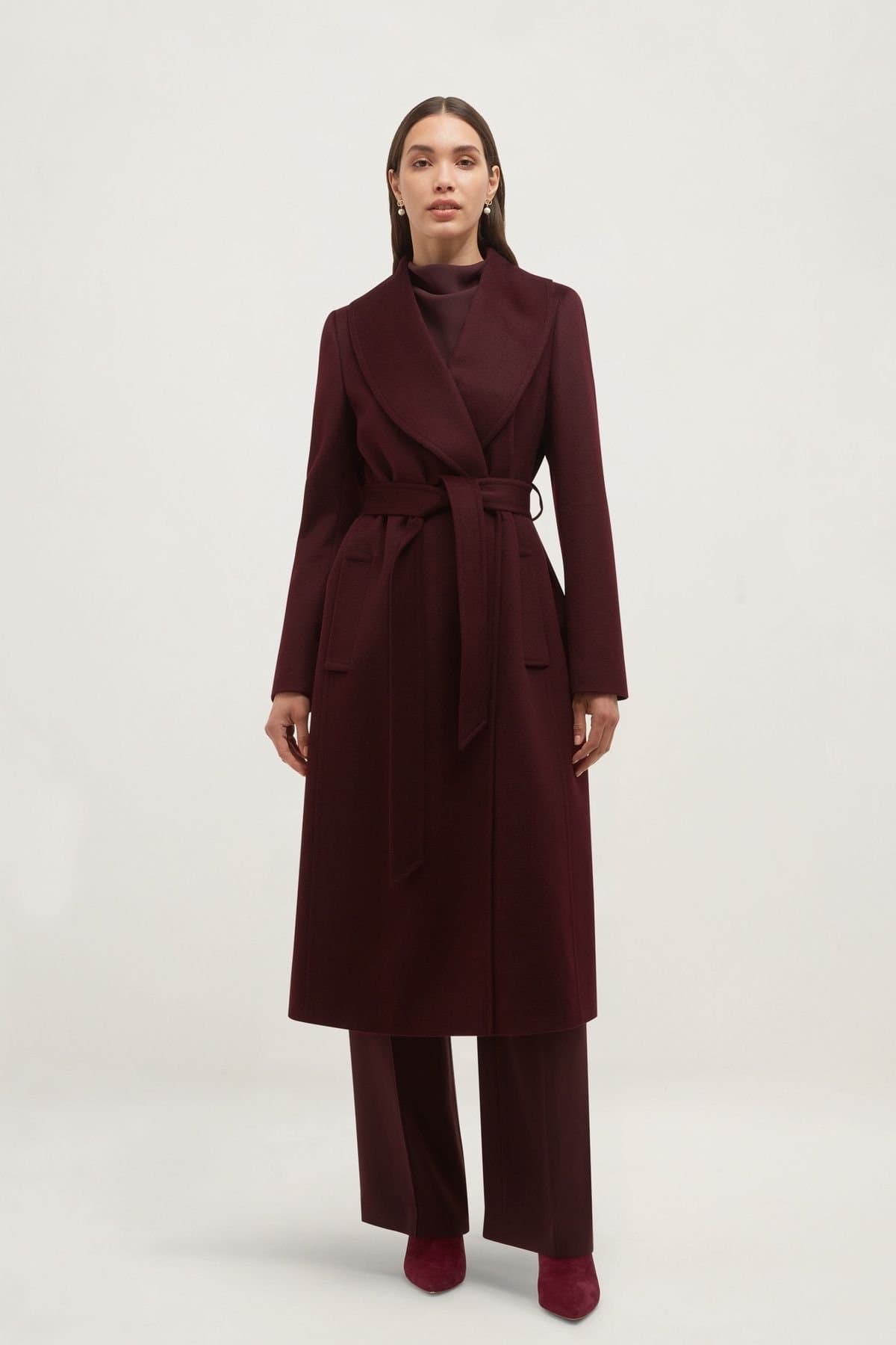Hobbs London Hobbs London Women's Sara Wool Longline Wrap Coat in Aubergine