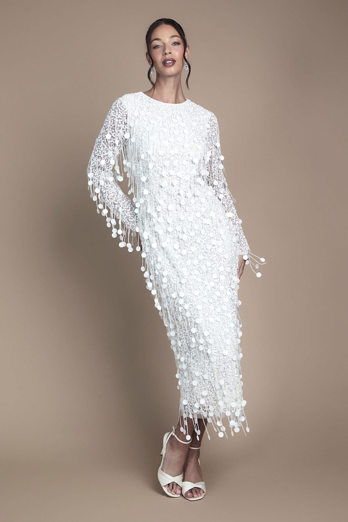Coast Coast Women's Sequin Long Sleeve Midi Wedding Dress in Ivory