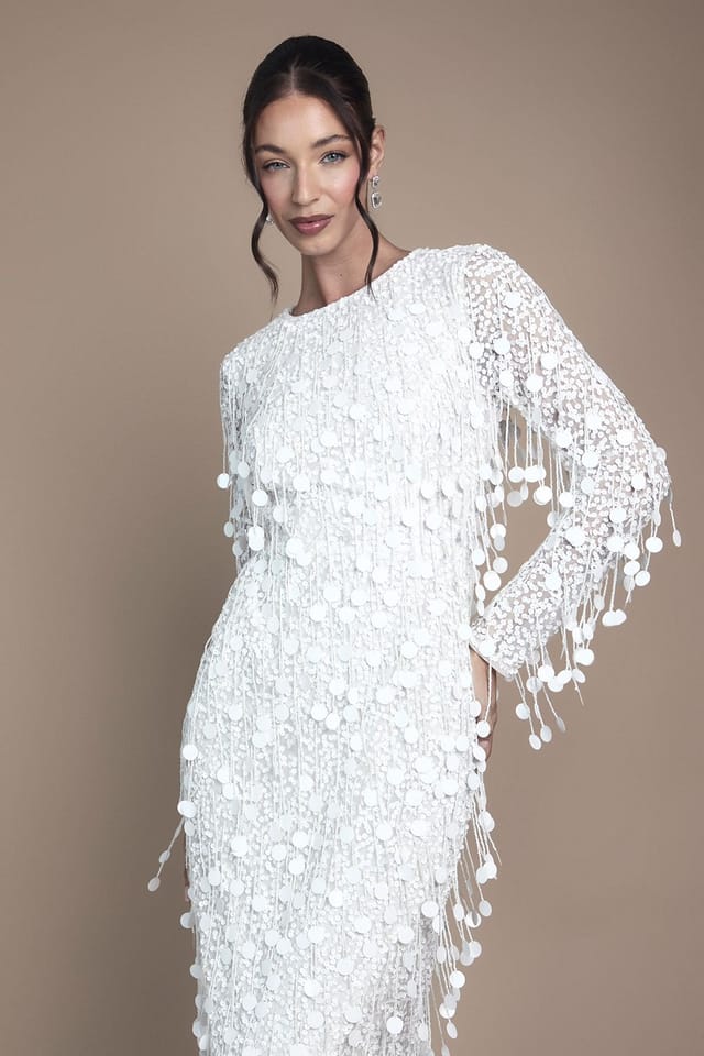 Coast Coast Women's Sequin Long Sleeve Midi Wedding Dress in Ivory - 2
