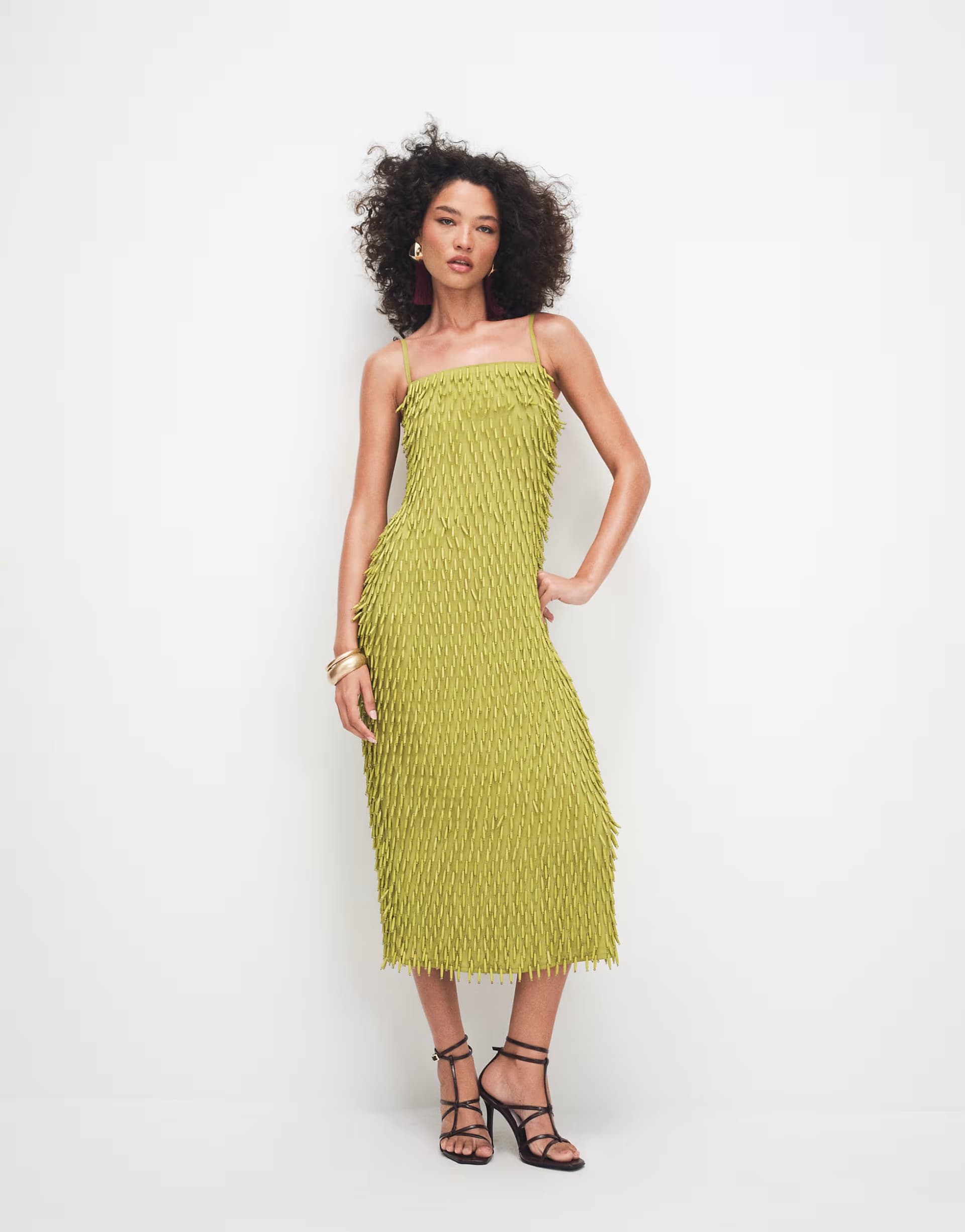 ASOS ASOS DESIGN all over embellished cami midi dress in olive green