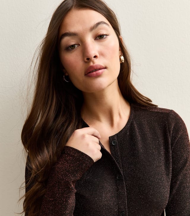 New Look Women's Dark Burgundy Metallic Crew Neck Cardigan New Look - 3