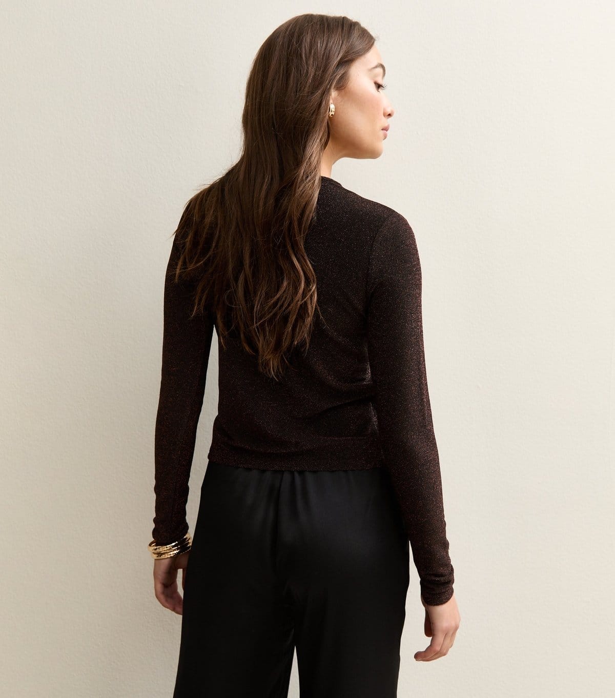 New Look Women's Dark Burgundy Metallic Crew Neck Cardigan New Look - 4