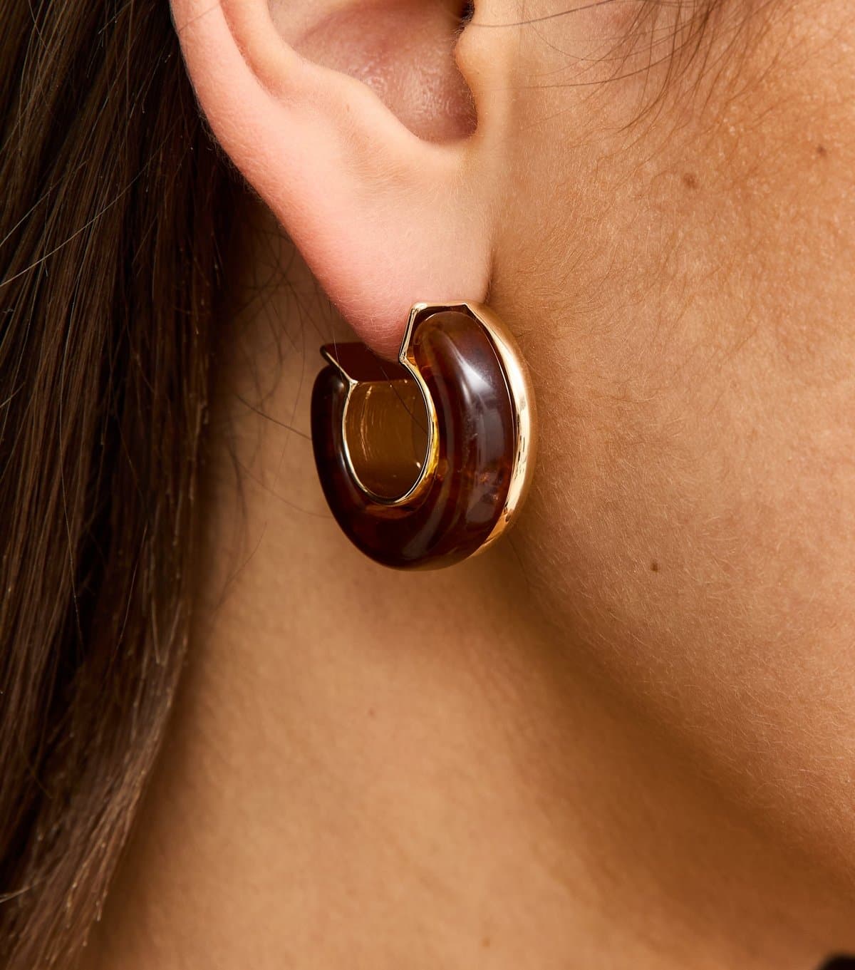 New Look Gold Tone Resin Chunky Hoop Earrings New Look