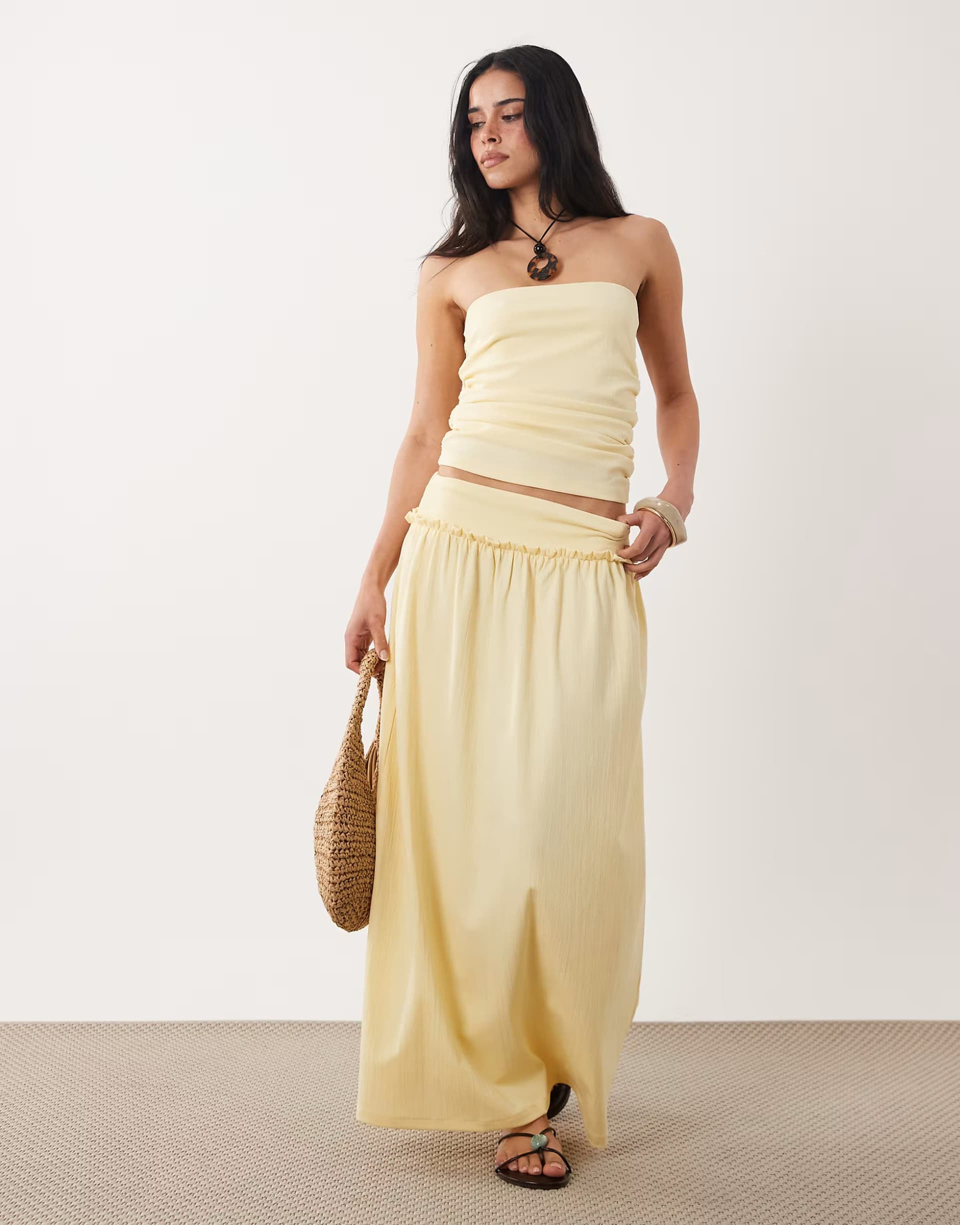 ASOS ASOS DESIGN ruched seam midi skirt co-ord in cream
