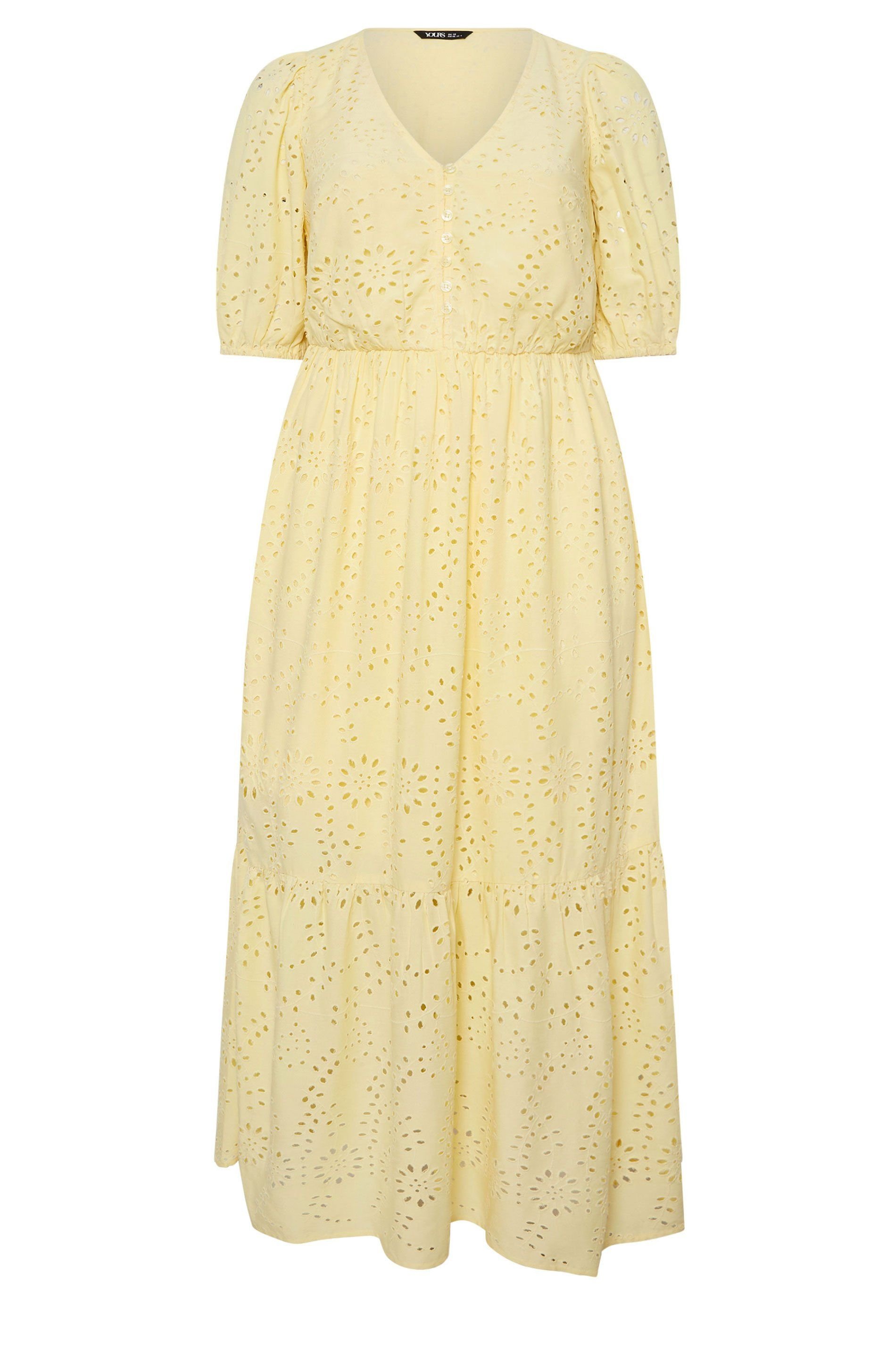 Yours Yours Women's Broderie Anglaise Tiered Maxi Dress in Yellow - 2
