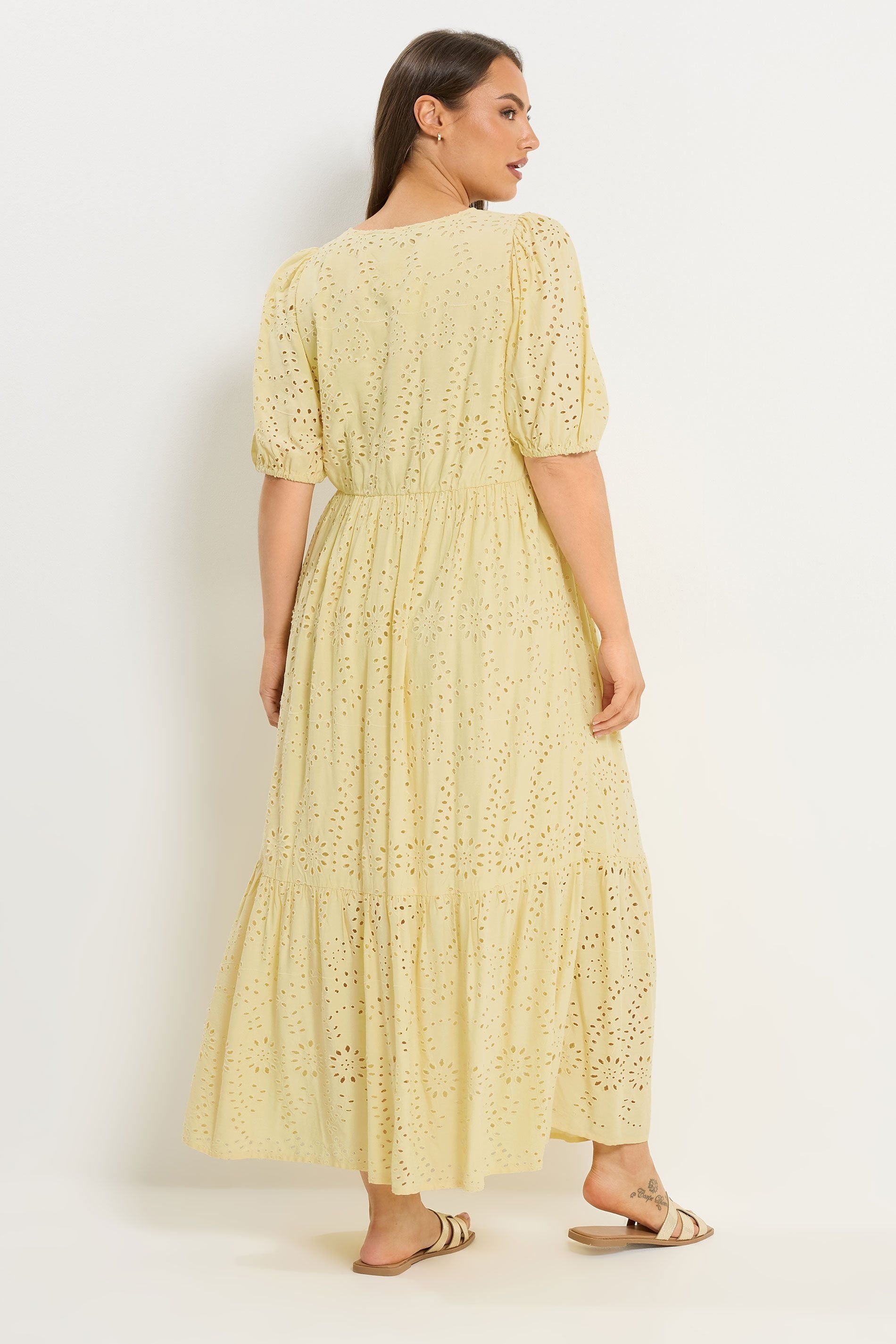 Yours Yours Women's Broderie Anglaise Tiered Maxi Dress in Yellow - 3