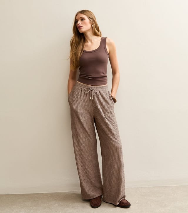 New Look Women's Mink Crinkled Drawstring Wide Leg Trousers New Look - 3