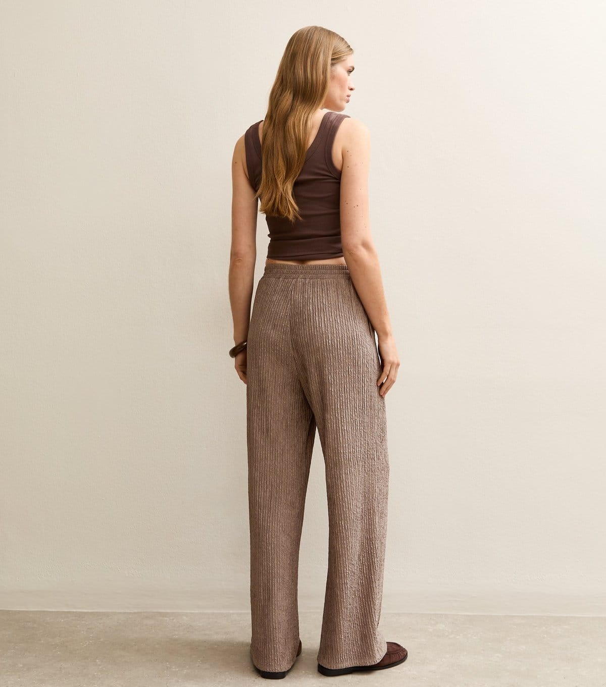New Look Women's Mink Crinkled Drawstring Wide Leg Trousers New Look - 4