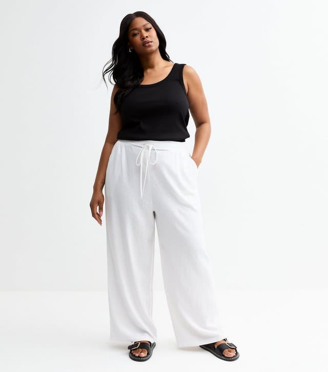 New Look Women's Plus Size White Linen Blend Wide Leg Trousers Curves New Look - 2