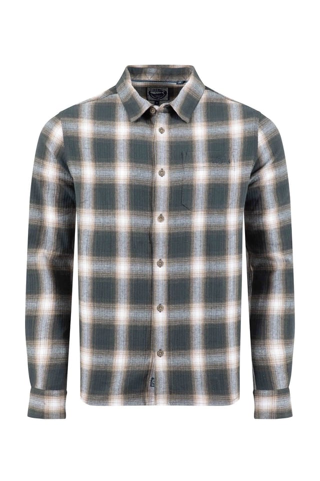 Weird Fish Weird Fish Men's Broxton Cotton Long Sleeve Herringbone Check Shirt in Grey - 2