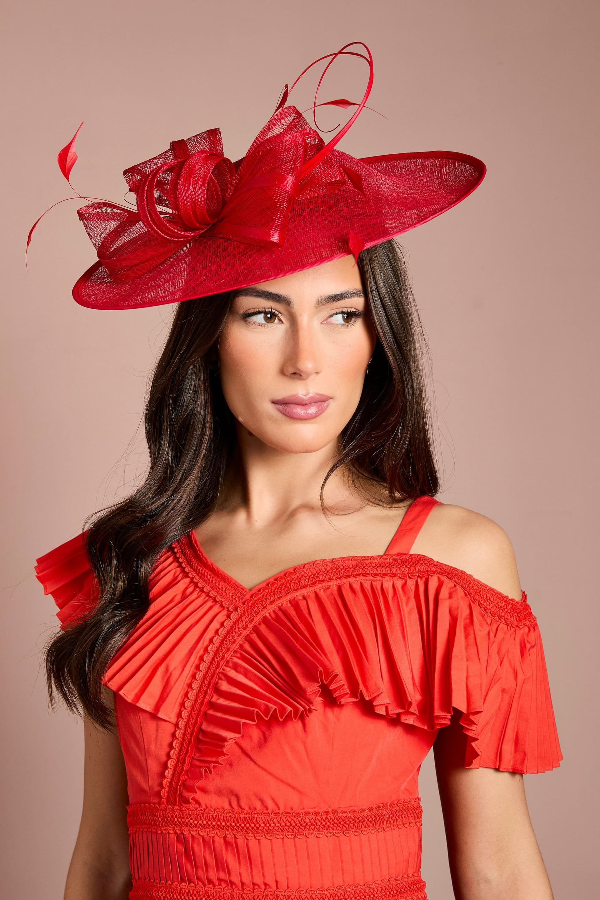 Coast Coast Women's Loop & Quill Detail Wide Fascinator in Red