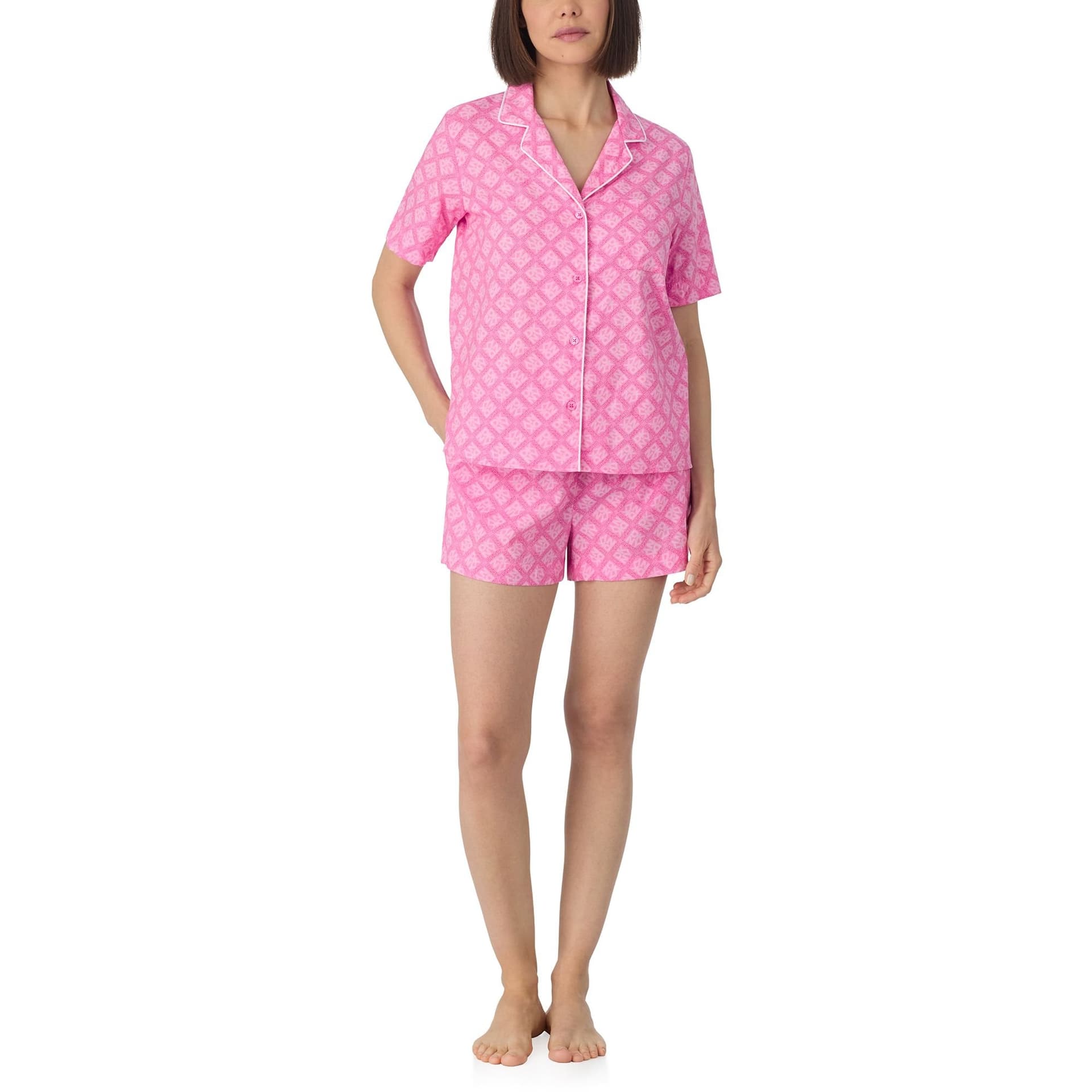 DKNY DKNY Women's Short sleeve notch top & boxer sleep set in orchid pink logo