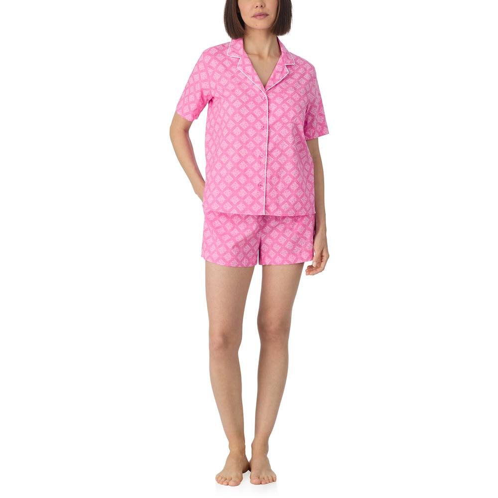 DKNY DKNY Women's Short sleeve notch top & boxer sleep set in orchid pink logo - 2