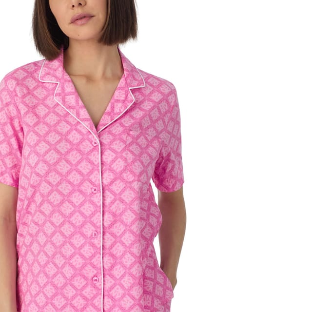 DKNY DKNY Women's Short sleeve notch top & boxer sleep set in orchid pink logo - 3