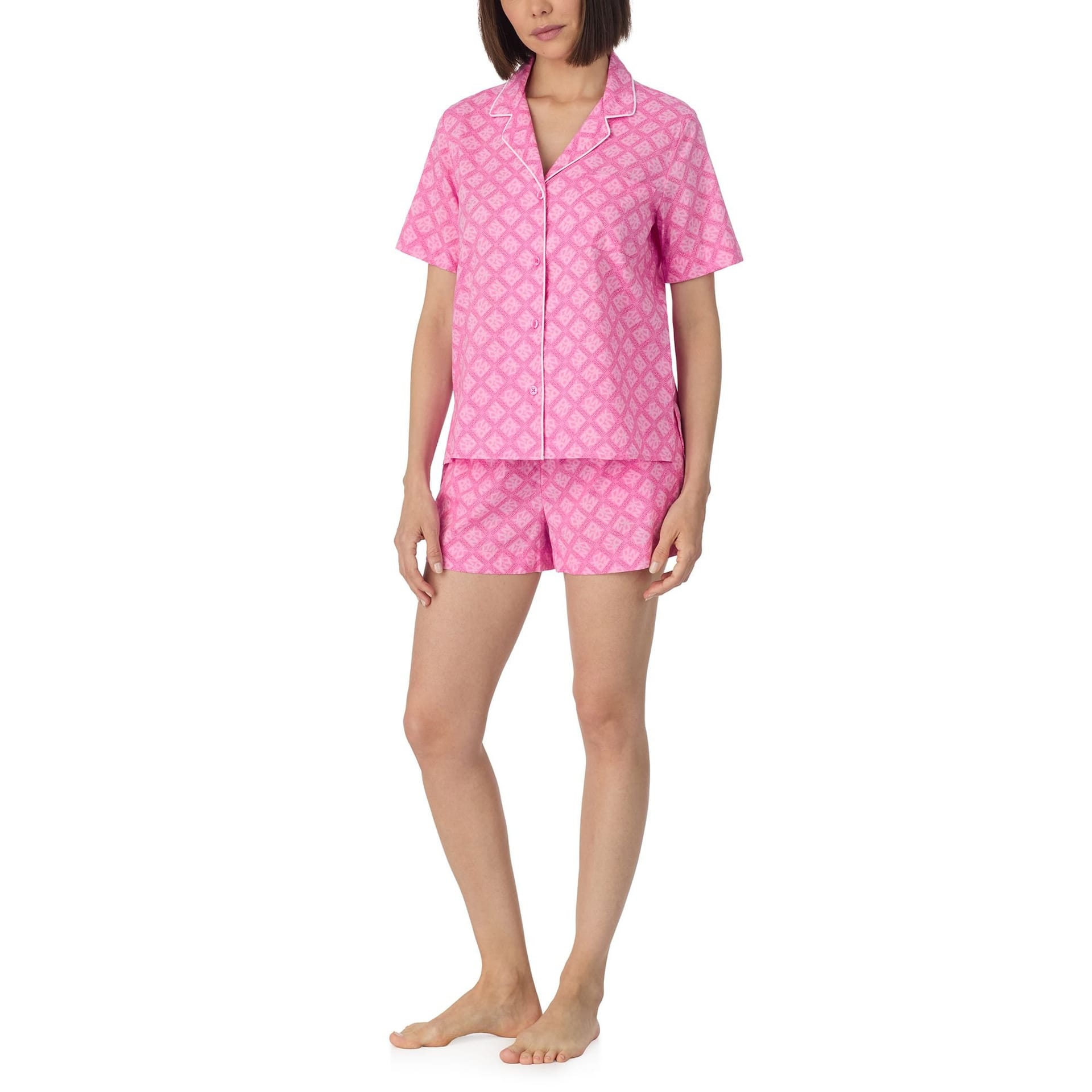DKNY DKNY Women's Short sleeve notch top & boxer sleep set in orchid pink logo - 4