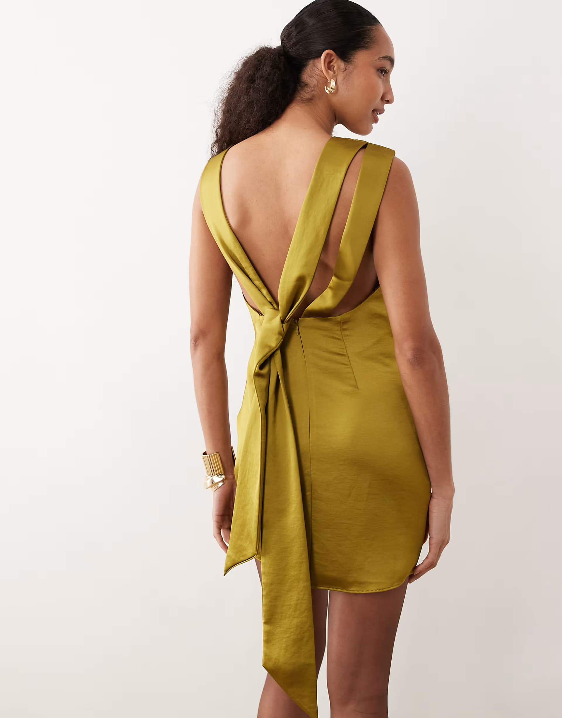 ASOS Mango sleeveless ruched mini dress in yellow