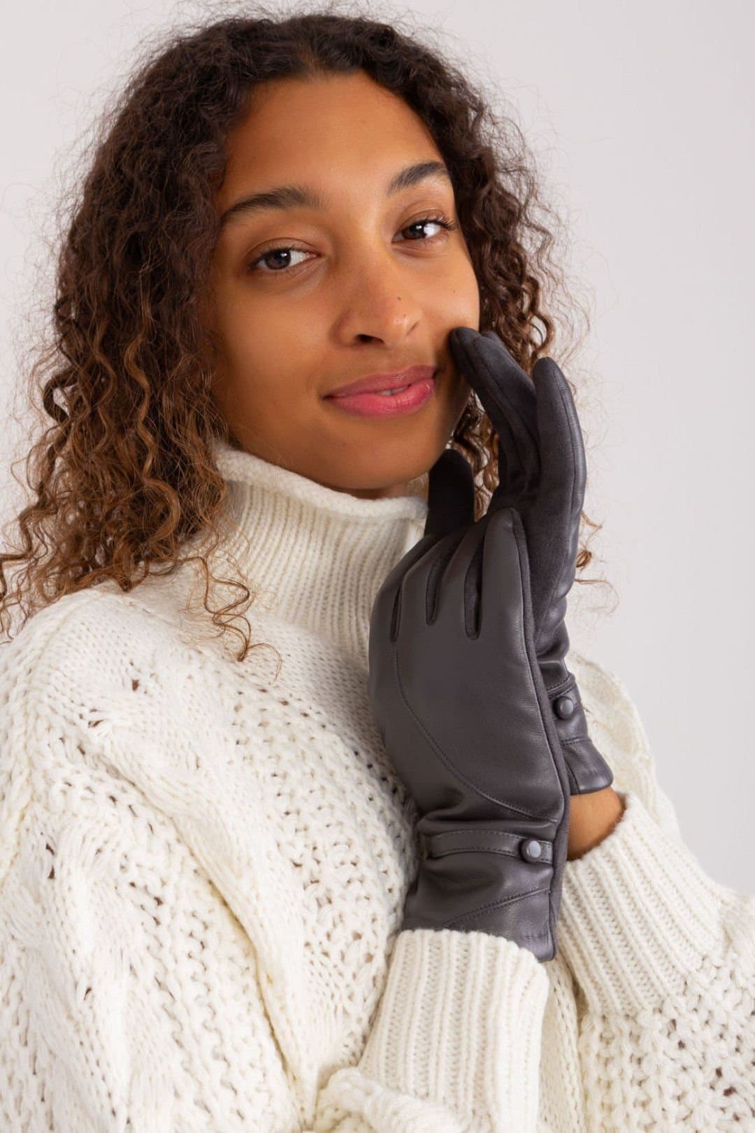 Love Lace Love Lace Women's Elegant Touchscreen Gloves with Embroidered Flower & Wrist Straps in Grey
