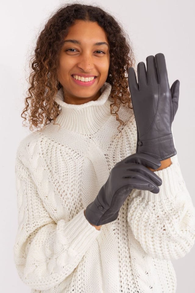 Love Lace Love Lace Women's Elegant Touchscreen Gloves with Embroidered Flower & Wrist Straps in Grey - 3