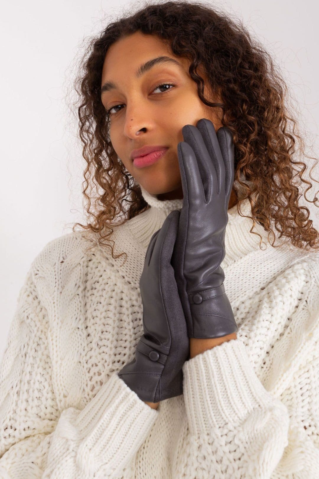Love Lace Love Lace Women's Elegant Touchscreen Gloves with Embroidered Flower & Wrist Straps in Grey - 4