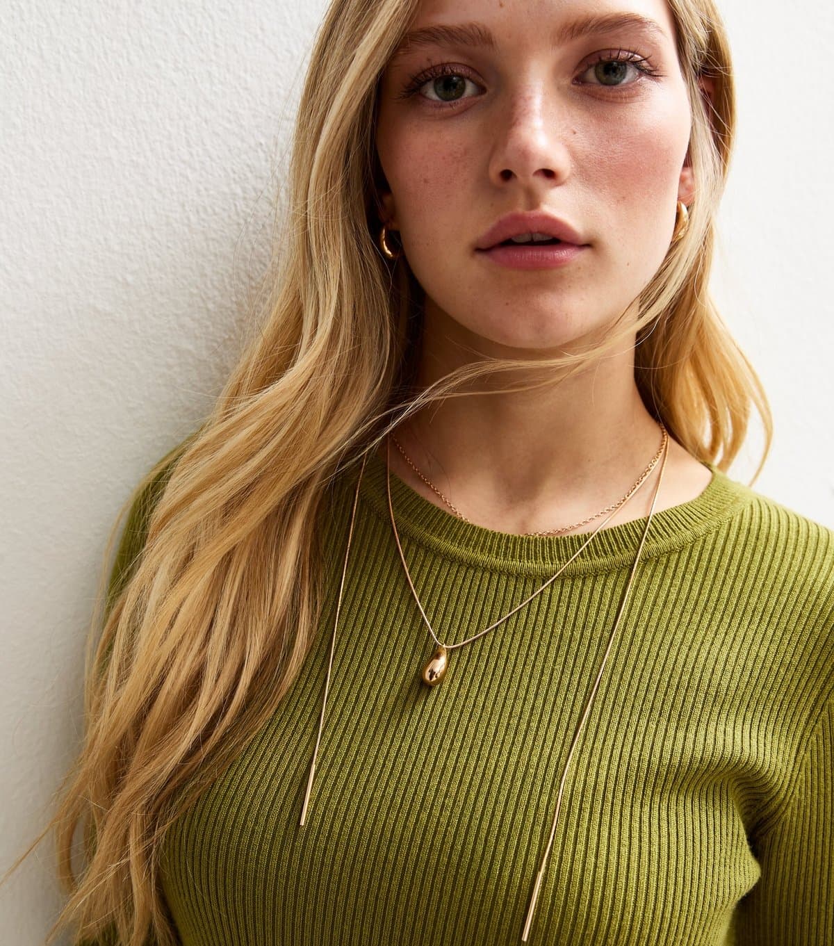 New Look Gold Tone Triple Layer Teardrop Charm Necklace New Look