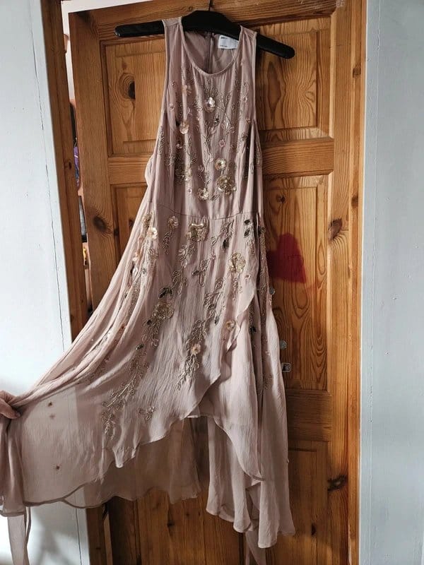 ASOS Embellished Midi Dress in Beige and Rose