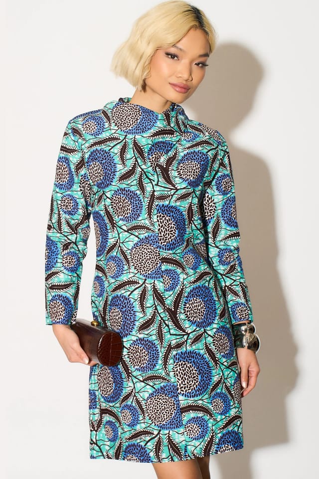 Dals Hart Dals Hart Women's Blue High Neck Floral Mini Dress - 2