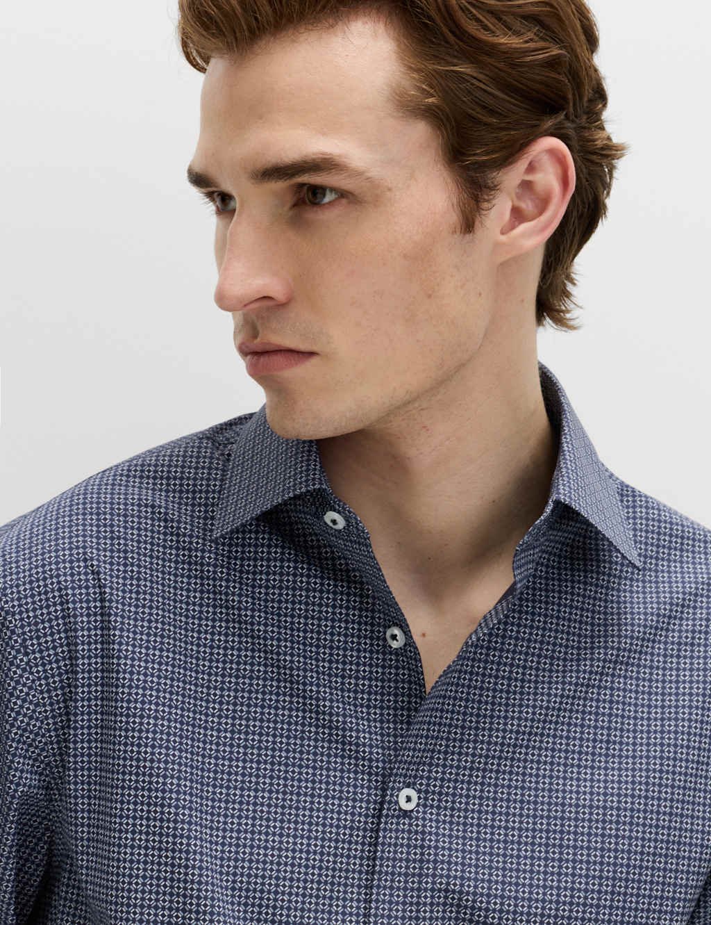 Marks & Spencer M&S Regular Fit Easy Iron Cotton Blend Shirt Blue Mix - 2