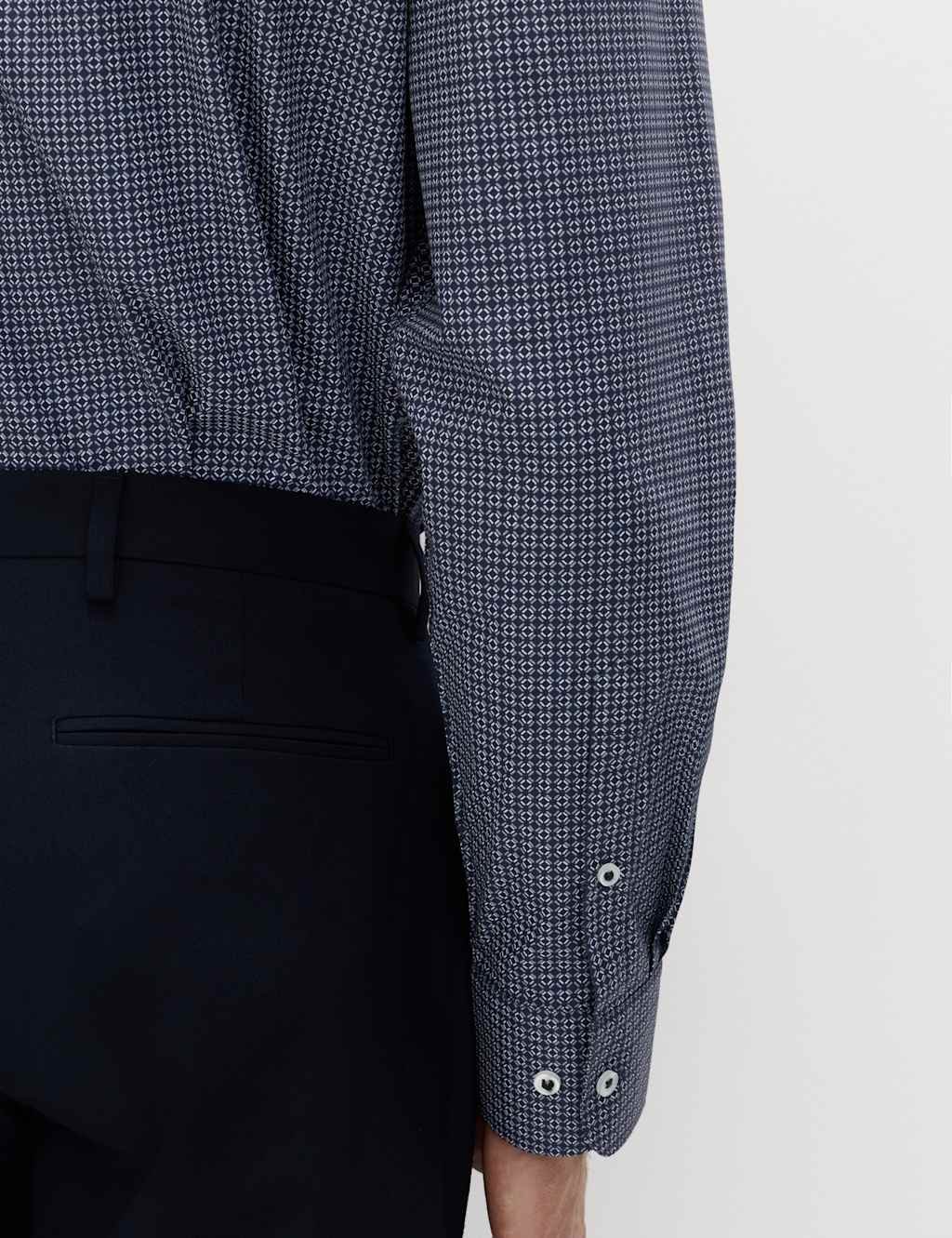 Marks & Spencer M&S Regular Fit Easy Iron Cotton Blend Shirt Blue Mix - 3