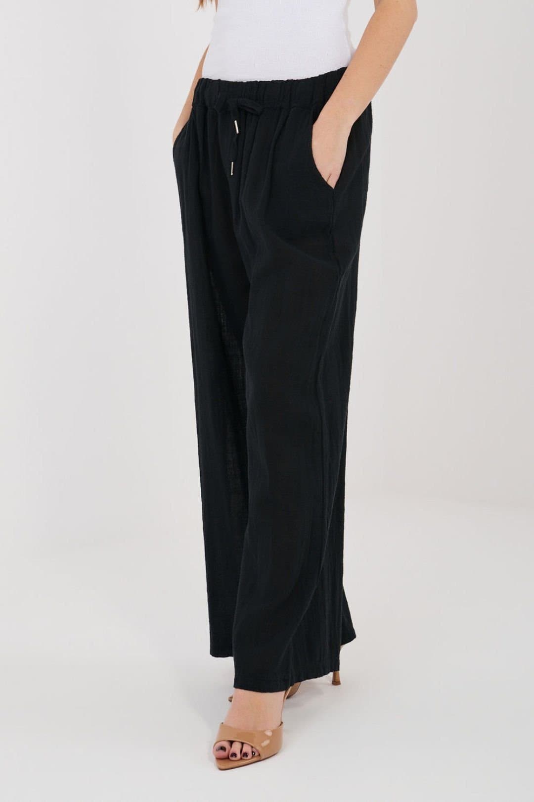 Love Lace Love Lace Black Cotton High Waisted Wide Leg Trousers