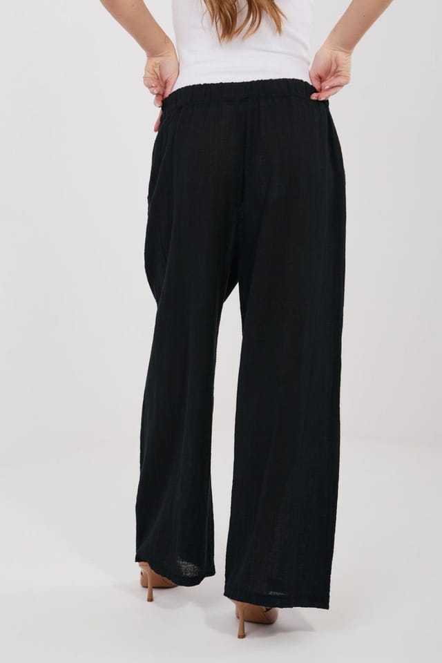 Love Lace Love Lace Women's High Waisted Cotton Wide Leg Trousers in Black - 3