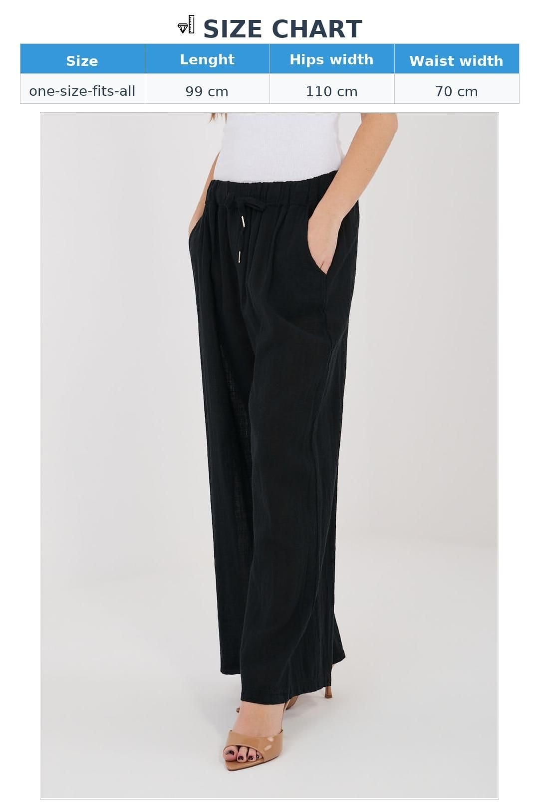 Love Lace Love Lace Women's High Waisted Cotton Wide Leg Trousers in Black - 4