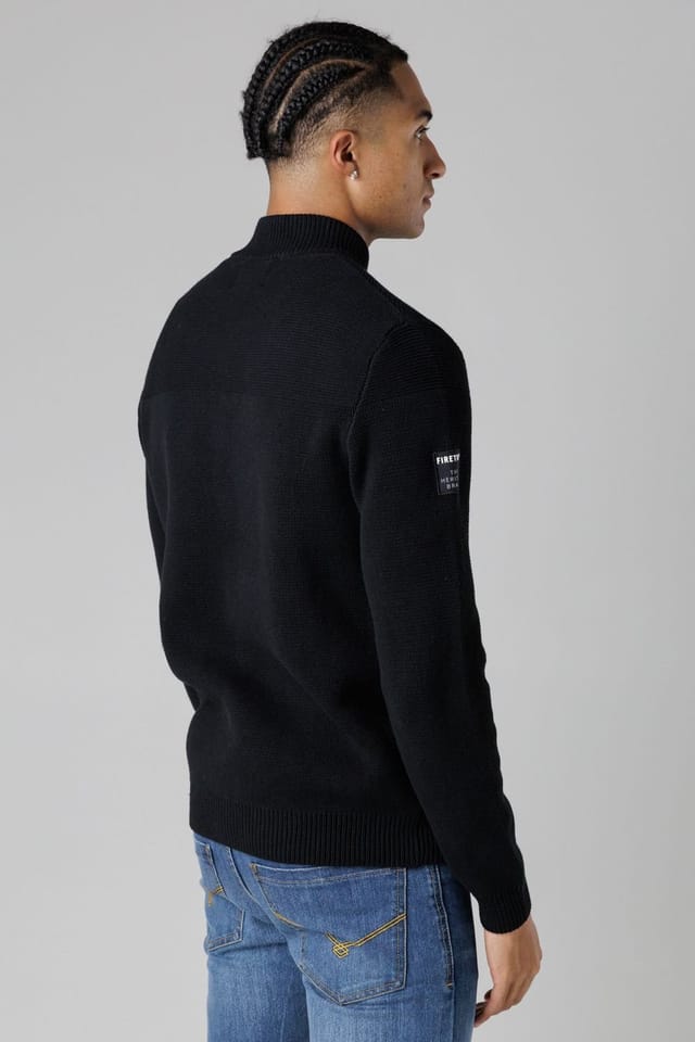 Firetrap Firetrap Men's Cotton Rich Zip Through Funnel Neck Jumper in Black - 2